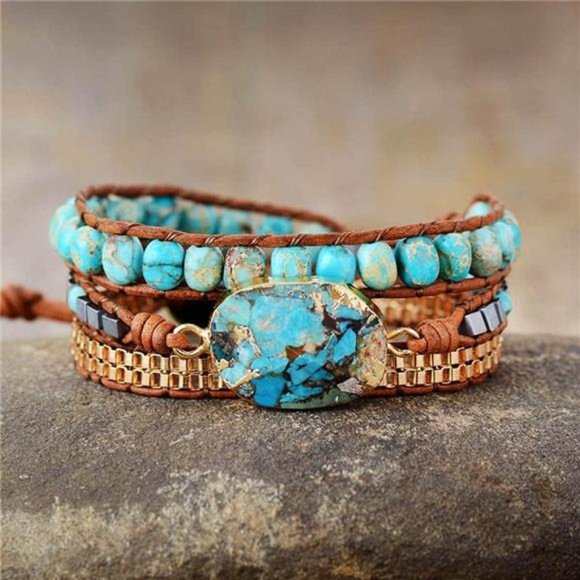 Wrap Bracelets Boho Stone Jasper Turquoises Strand Bracelet Jewelry  For Women - Picture 6 of 8